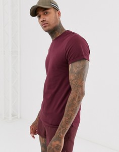 Бордовая футболка с круглым вырезом и отворотами на рукавах ASOS DESIGN-Красный
