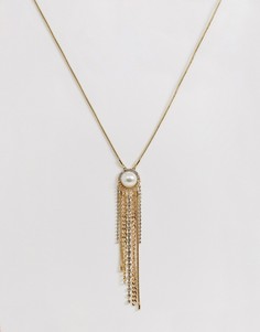 Золотистое броское ожерелье с бахромой из цепочек и камнями ASOS DESIGN-Золотой