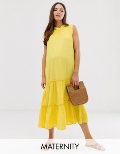 Желтое ярусное платье макси для беременных Mamalicious-Желтый Mama.Licious