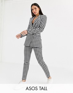Монохромные узкие брюки с узором \гусиная лапка\" ASOS DESIGN Tall-Мульти