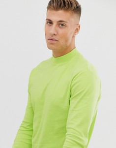 Неоново-желтый лонгслив с высоким воротом New Look