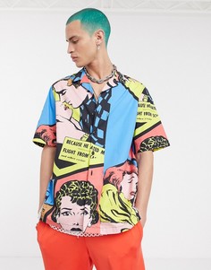 Рубашка классического кроя с принтом в стиле поп-арт ASOS DESIGN-Синий