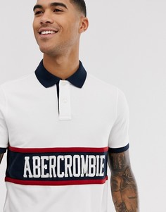 Белое поло с контрастными вставками и логотипом на груди Abercrombie & Fitch-Белый