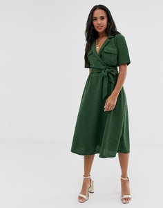 Меланжевое платье-рубашка миди с поясом ASOS DESIGN-Мульти