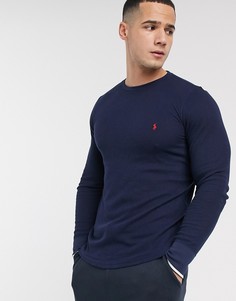 Темно-синий лонгслив из вафельного трикотажа Polo Ralph Lauren