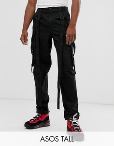Черные брюки карго с ремешками ASOS DESIGN Tall-Черный
