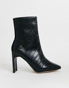 Черные ботильоны на каблуке с крокодиловым рисунком River Island-Черный