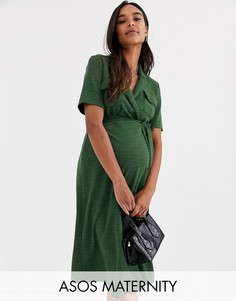 Меланжевое платье-рубашка миди с поясом ASOS DESIGN Maternity-Желтый