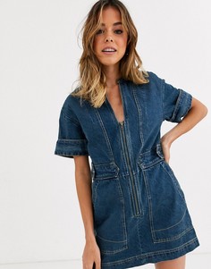 Джинсовое платье Free People Dream On-Темно-синий