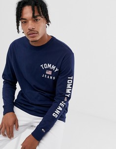 Темно-синий лонгслив с логотипом в виде флага Tommy Jeans