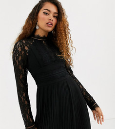 Черное платье мини с длинными рукавами и высоким воротником TFNC Petite Bridesmaid-Черный