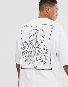 Oversize-футболка из плотного трикотажа с вышитой пальмой на спине ASOS DESIGN-Белый