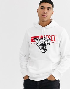 Белый худи со звериным принтом Diesel S-Gir-Hood-BX1