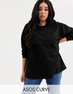 Черная oversize-футболка с карманом ASOS DESIGN Curve-Черный