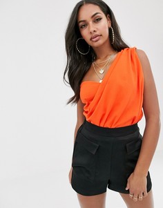 Оранжевое боди на одно плечо с драпированной отделкой Missguided-Красный