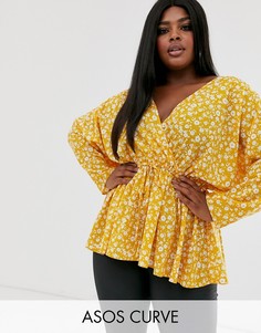 Топ с цветочным принтом и рукавами \летучая мышь\" ASOS DESIGN Curve-Бесцветный