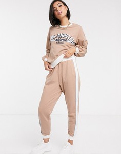 Спортивный костюм из джоггеров и свитшота с принтом \LA\" ASOS DESIGN-Светло-бежевый