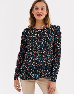 Блузка с мелким цветочным принтом River Island-Черный