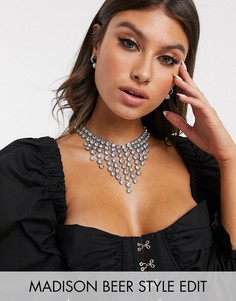 Броское серебристое ожерелье с подвесками-кристаллами ASOS DESIGN-Серебряный