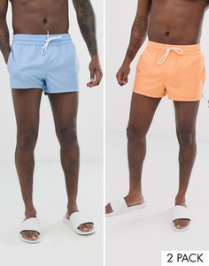 Набор из 2 шортов для плавания (бледно-синие и оранжевые) ASOS DESIGN - скидка-Мульти