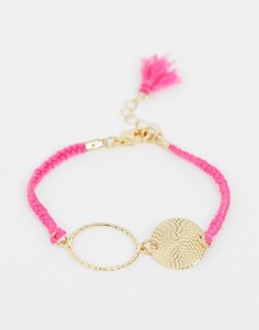 Розовый веревочный браслет с кольцом и кованым диском ASOS DESIGN