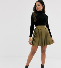 Плиссированная мини-юбка цвета хаки River Island Petite-Зеленый