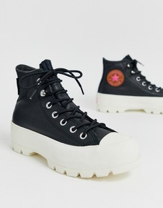 Кожаные высокие кроссовки черного цвета на массивной подошве Converse Goretex-Черный