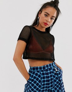 Черная сетчатая футболка Bershka-Черный