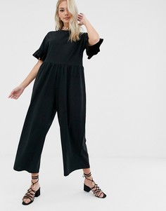 Свободный комбинезон с оборками на рукавах ASOS DESIGN-Черный