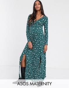 Чайное платье макси с длинными рукавами и цветочным принтом ASOS DESIGN Maternity-Мульти