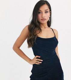 Бархатное платье-комбинация мини со шнуровкой на спине ASOS DESIGN Petite-Темно-синий