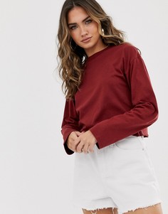 Бордовая укороченная футболка прямого кроя ASOS DESIGN-Красный