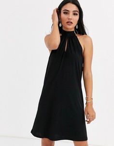 Черное свободное платье с пряжкой и халтером River Island-Черный