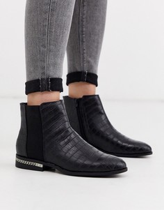 Черные ботильоны на плоской подошве с цепочкой River island-Черный