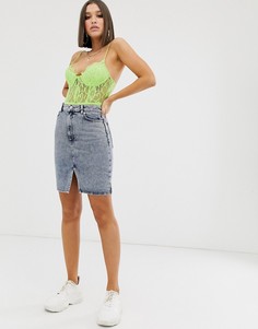 Синяя джинсовая мини-юбка с разрезом NA-KD-Синий