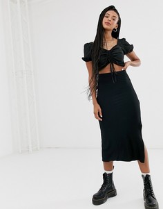 Трикотажная юбка-комбинация миди косого кроя и с разрезом ASOS DESIGN-Черный