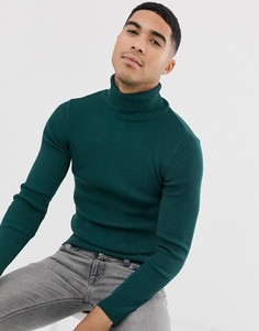 Сине-зеленая обтягивающая водолазка в рубчик ASOS DESIGN-Зеленый