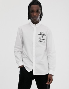 Белая узкая рубашка с длинными рукавами и логотипом Love Moschino-Черный