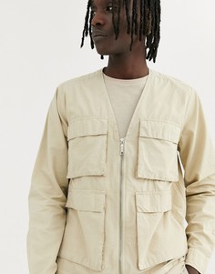 Рубашка из поплина на молнии и с карманами в стиле милитари ASOS DESIGN-Кремовый