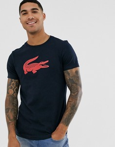 Темно-синяя футболка с крупным логотипом на груди Lacoste-Темно-синий