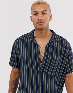 Зеленая свободная рубашка в полоску ASOS DESIGN-Зеленый