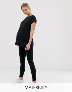 Черные леггинсы в рубчик с завышенной талией New Look Maternity-Черный