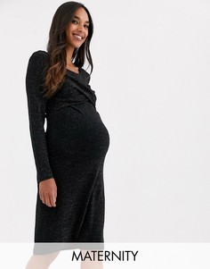 Черное платье для беременных с перекрестной отделкой и блестками Mamalicious-Мульти Mama.Licious