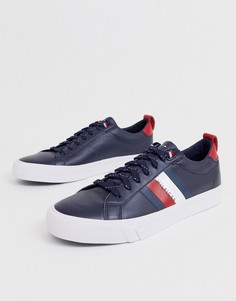 Темно-синие кожаные кроссовки с полосами по бокам Tommy Hilfiger-Темно-синий