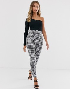 Облегающие брюки в гусиную лапку с поясом ASOS DESIGN-Мульти