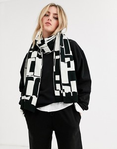 Черно-белый длинный шарф с принтом ASOS DESIGN-Мульти