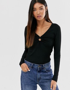 Черный топ в рубчик с вырезом Only-Кремовый