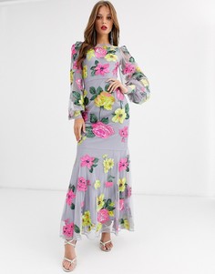 Платье макси с яркой цветочной вышивкой ASOS EDITION-Мульти