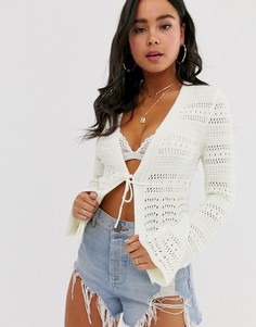 Ажурный кардиган с завязкой на талии ASOS DESIGN-Белый