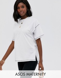 Oversize-футболка с асимметричным подолом и контрастными строчками ASOS DESIGN Maternity-Белый